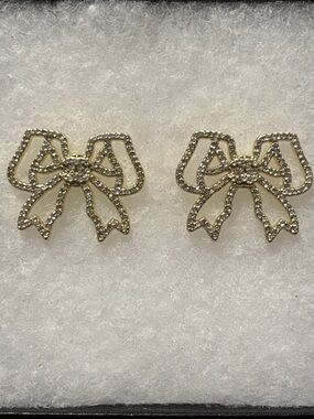 CC Gold Bow Diamond Stud Earrings
